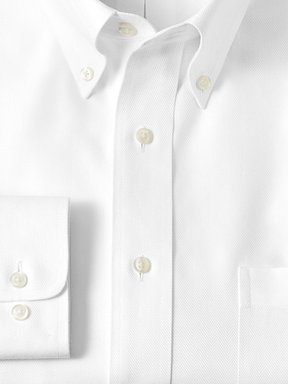 Alternate Shot of Men's White Herringbone Shirts No Trim Detail - 5