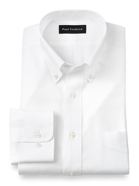 Impeccable Non-Iron Cotton Pinpoint Solid Color Button Down Collar Dress Shirt - White