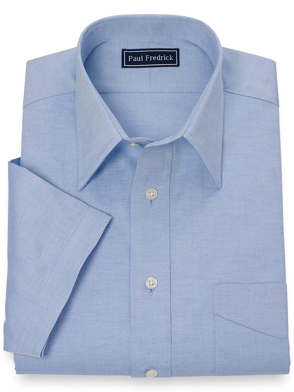 Solid Cotton Pinpoint Dress Shirt W/ Traditional Collar And Short Sleeves
