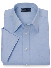 Solid Cotton Pinpoint Dress Shirt W/ Traditional Collar And Short Sleeves - Blue