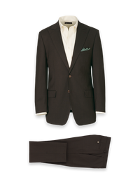 Wool Stretch Bengaline Single Breasted Peak Lapel Suit - Dark Brown