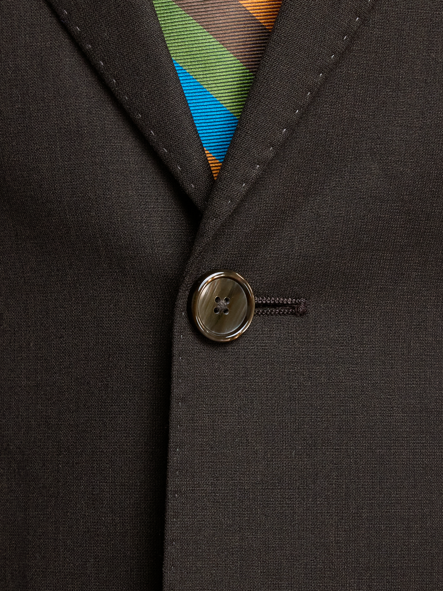 Wool Stretch Bengaline Single Breasted Peak Lapel Suit - Dark Brown