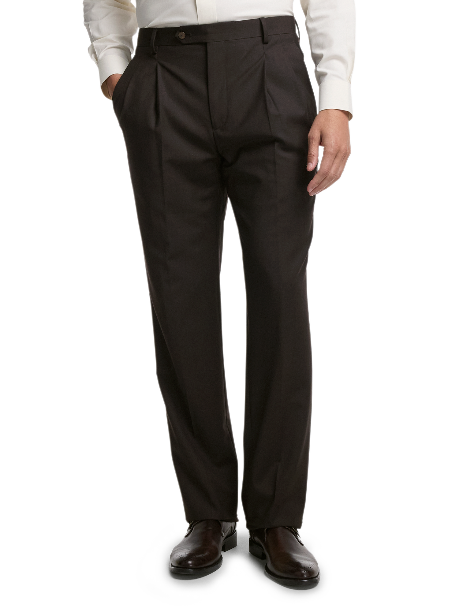 Wool Stretch Bengaline Single Breasted Peak Lapel Suit - Dark Brown