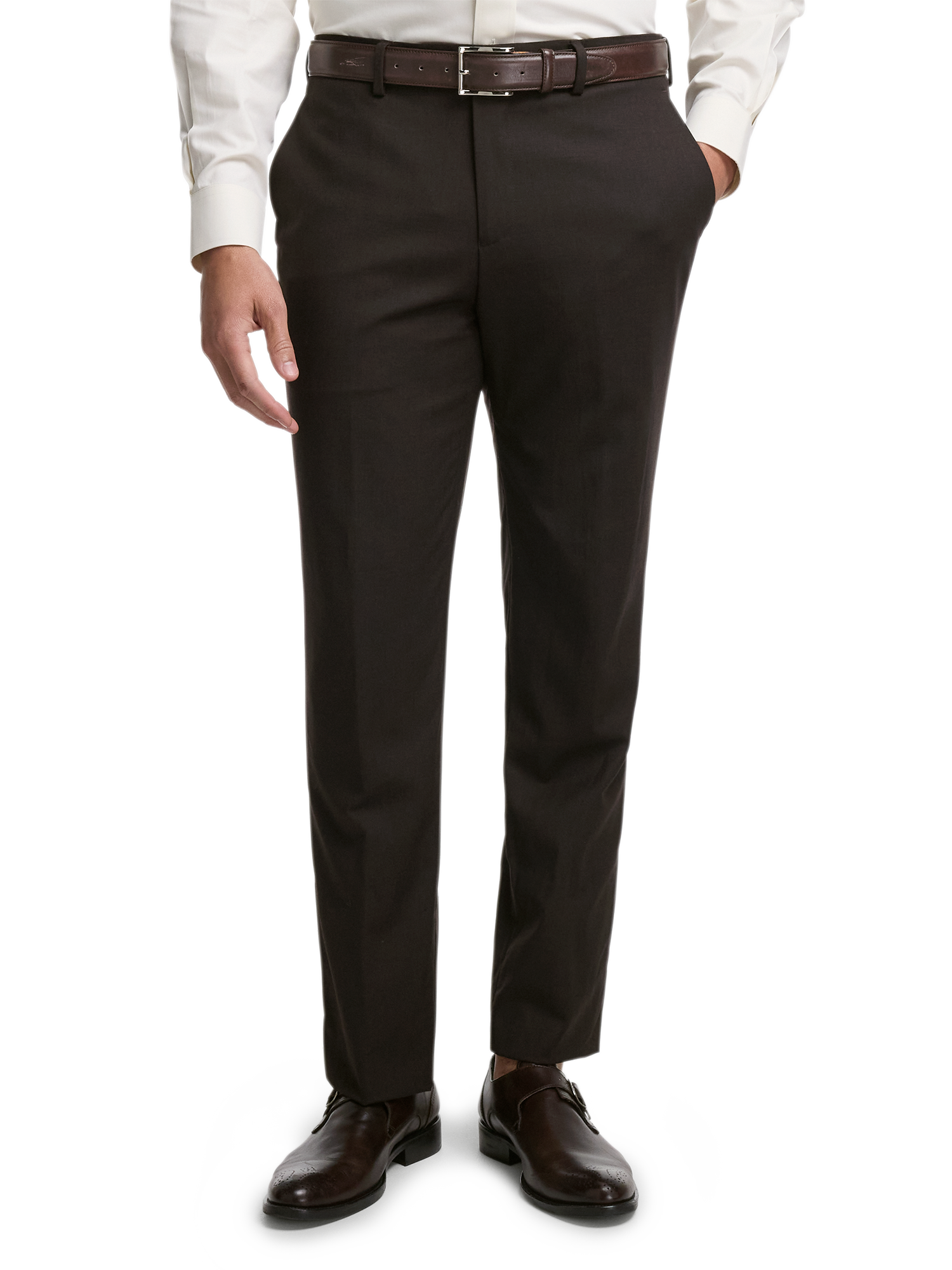 Wool Stretch Bengaline Single Breasted Peak Lapel Suit - Dark Brown