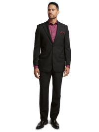 Wool Stretch Bengaline Single Breasted Peak Lapel Suit - Black