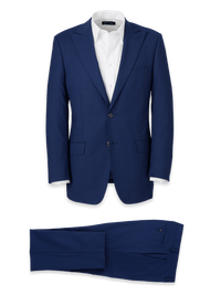 Wool Stretch Bengaline Single Breasted Peak Lapel Suit - Blue
