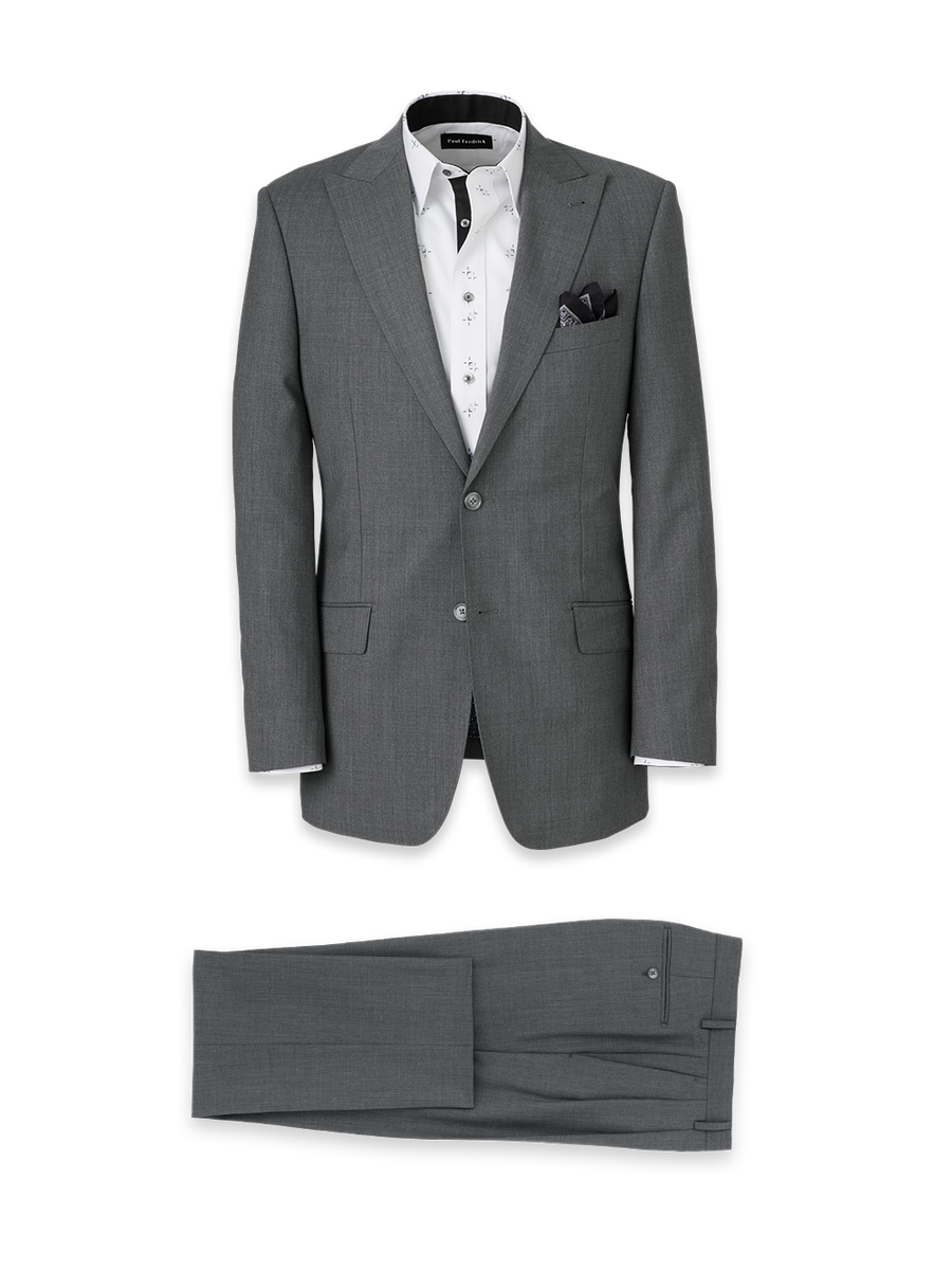 Wool Stretch Bengaline Single Breasted Peak Lapel Suit