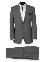 Wool Stretch Bengaline Single Breasted Peak Lapel Suit - Grey