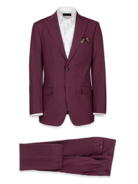 Wool Stretch Bengaline Single Breasted Peak Lapel Suit - Plum