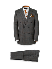 Wool Plaid Double Breasted Peak Lapel Suit - Charcoal