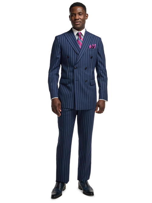 ジャケット・アウター Wool Chambray Peaked Lapel Double Wool Stretch Stripe Double Breasted Peak Lapel Suit Jacket