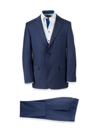 Wool Blend Plaid Single Breasted Notch Lapel Suit - Blue