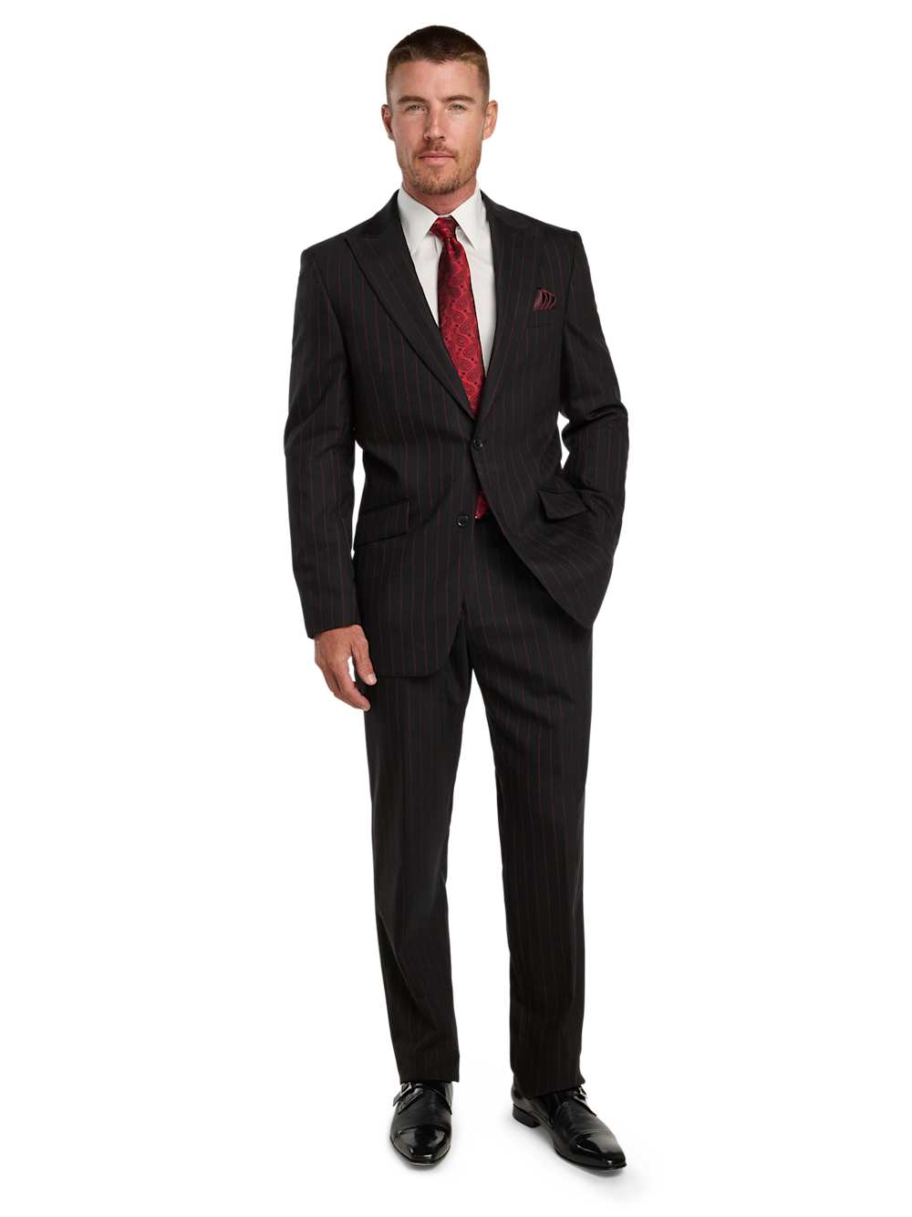 Alternate Image of Wool Stretch Stripe Single Breasted Peak Lapel Suit-1