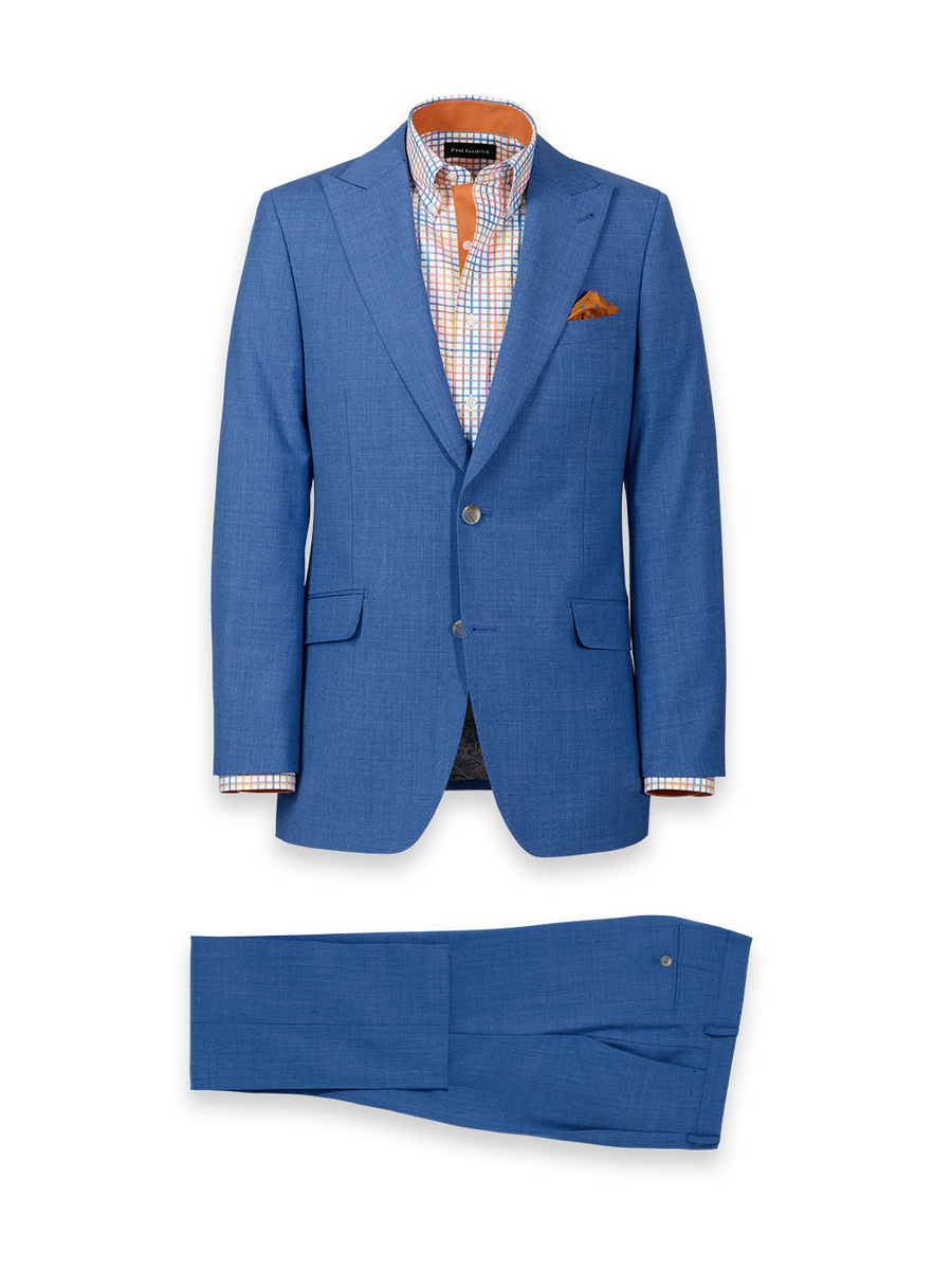 Wool Stretch Bengaline Peak Lapel Suit - French Blue – Paul Fredrick