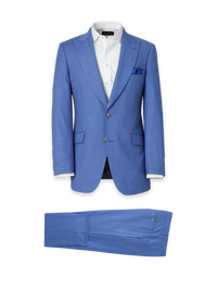 Wool Stretch Bengaline Peak Lapel Suit - French Blue