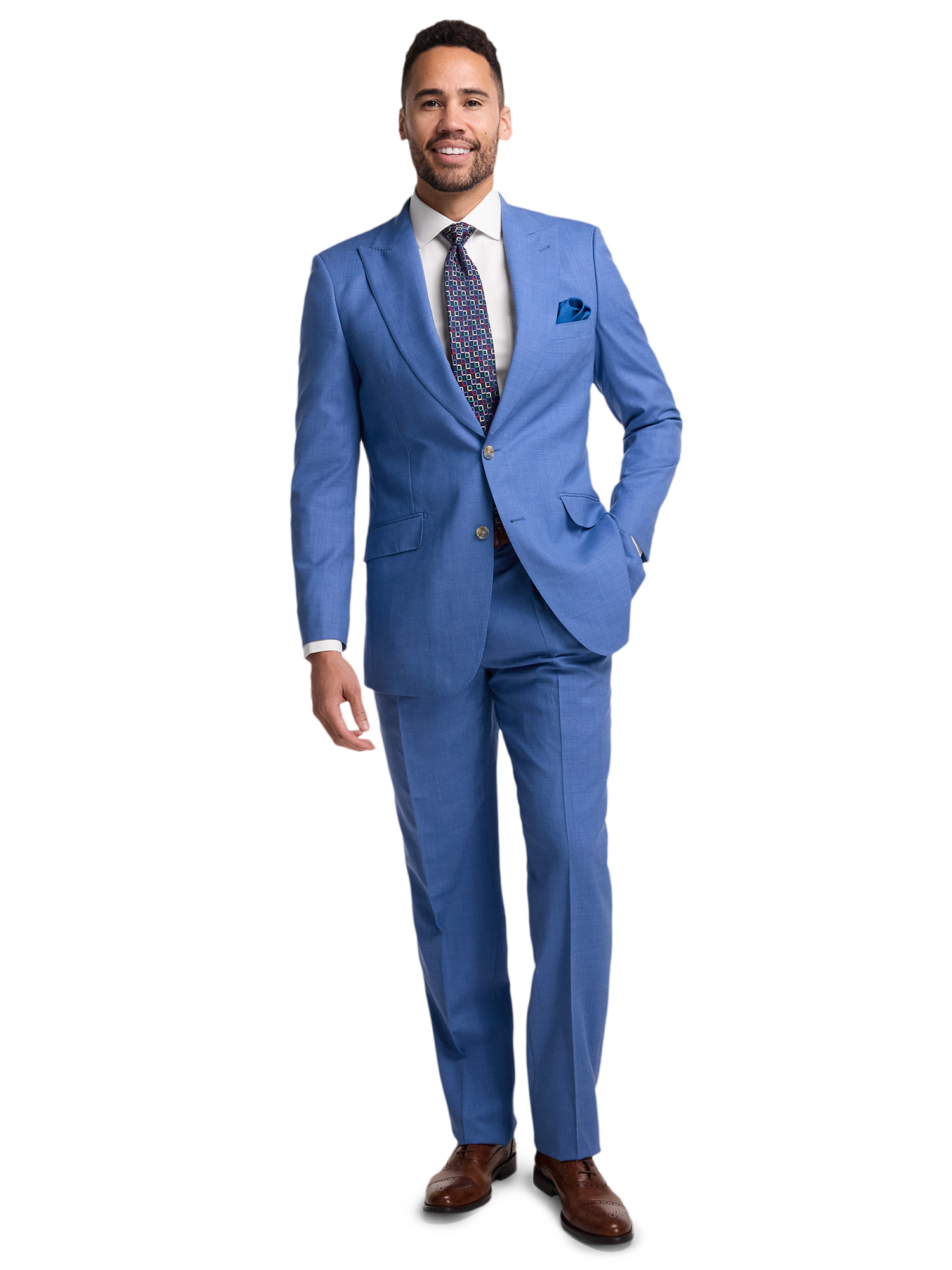 Wool Stretch Bengaline Peak Lapel Suit - French Blue