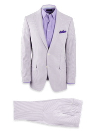 Cotton Stretch Stripe Seersucker Notch Lapel Suit - Purple/white