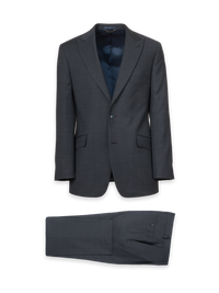 Wool Blend Mini Check Single Breasted Peak Lapel Suit - Charcoal/blue