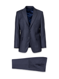 Navy Wool Stripe Single Breasted Notch Lapel Suit - Navy