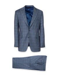 Wool Glen Plaid Single Breasted Suit - Blue