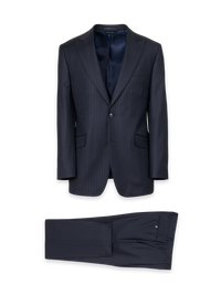 Black/Blue Wool Stripe Single Breasted Peak Lapel Suit - Black/blue