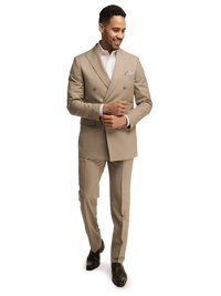 Wool Sstretch Bengaline Peak Lapel Suit - Light Tan