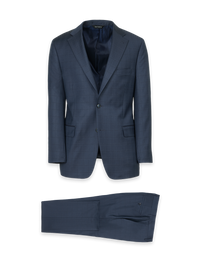 Blue Wool Windowpane Single Breasted Notch Lapel Suit - Blue