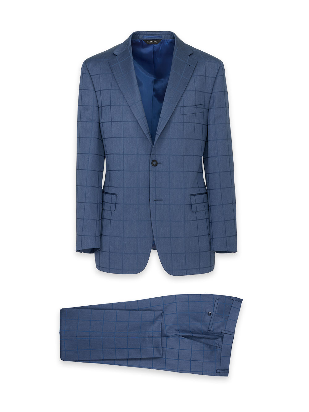 Product Image of Navy Wool Windowpane Single Breasted Notch Lapel Suit-0