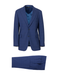 Wool Blend Single Breasted Peak Lapel Suit - Blue