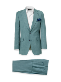 Wool Blend Single Breasted Peak Lapel Suit - Teal