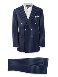 Cotton Stretch Pinstripe Peak Lapel Suit - Navy