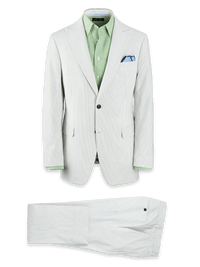 Cotton Stretch Stripe Seersucker Peak Lapel Suit - White/blue