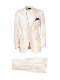 Linen Pinstripe Single Breasted Notch Lapel Suit - White/red