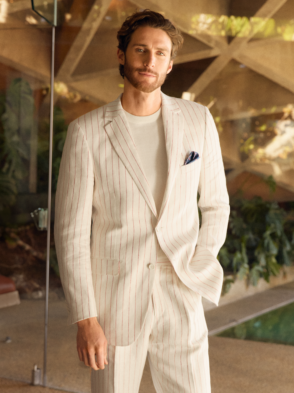 Alternate Image of Linen Pinstripe Single Breasted Notch Lapel Suit-9