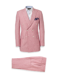 Linen Pinstripe Double Breasted Peak Lapel Suit - Pink/white