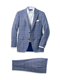 Plaid Wool Blend Single Breasted Notch Lapel Suit - Blue