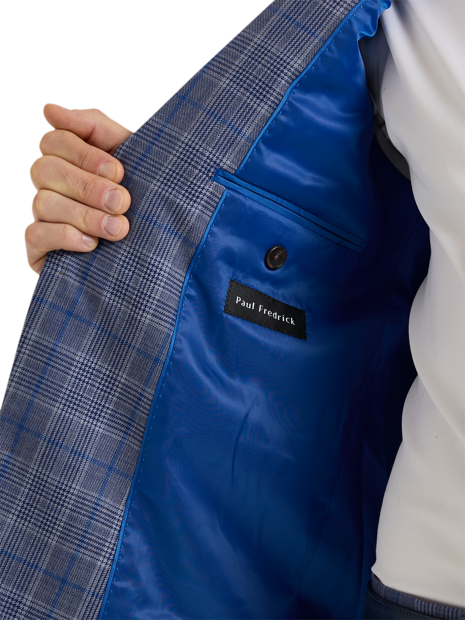 Plaid Wool Blend Single Breasted Notch Lapel Suit - Blue