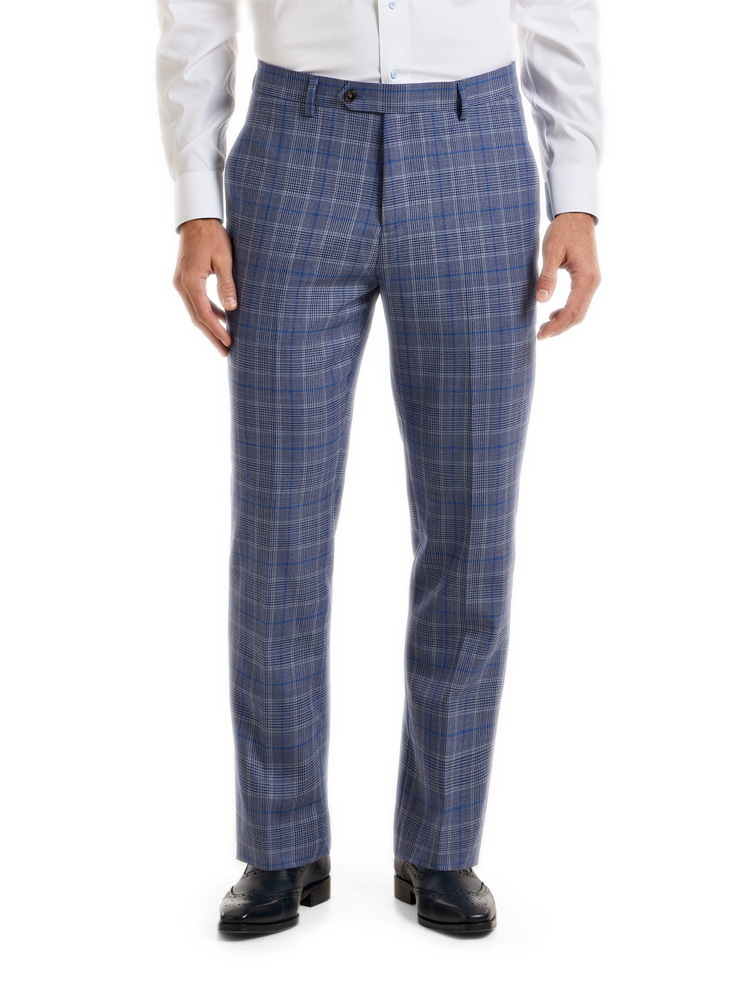 Plaid Wool Blend Single Breasted Notch Lapel Suit - Blue
