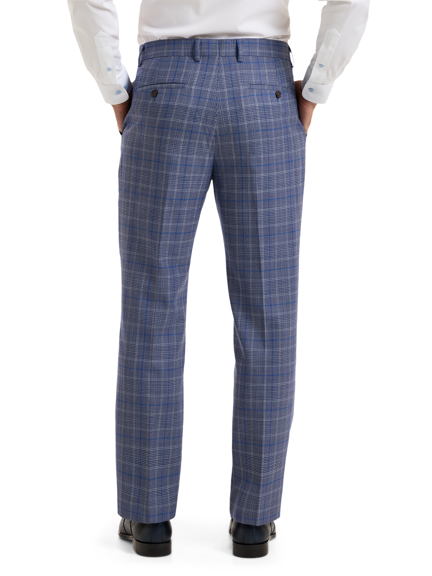 Plaid Wool Blend Single Breasted Notch Lapel Suit - Blue