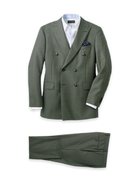 Houndstooth Wool Double Breasted Peak Lapel Suit - Green/navy