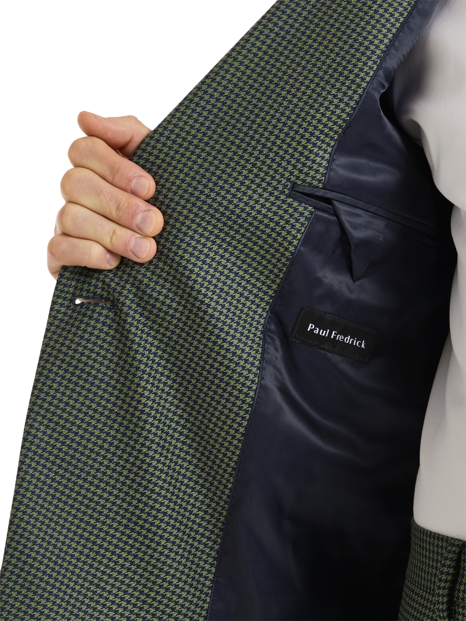 Houndstooth Wool Double Breasted Peak Lapel Suit - Green/navy