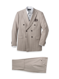 'Kingston Pinstripe' Wool Double Breasted Notch Lapel Suit - Taupe