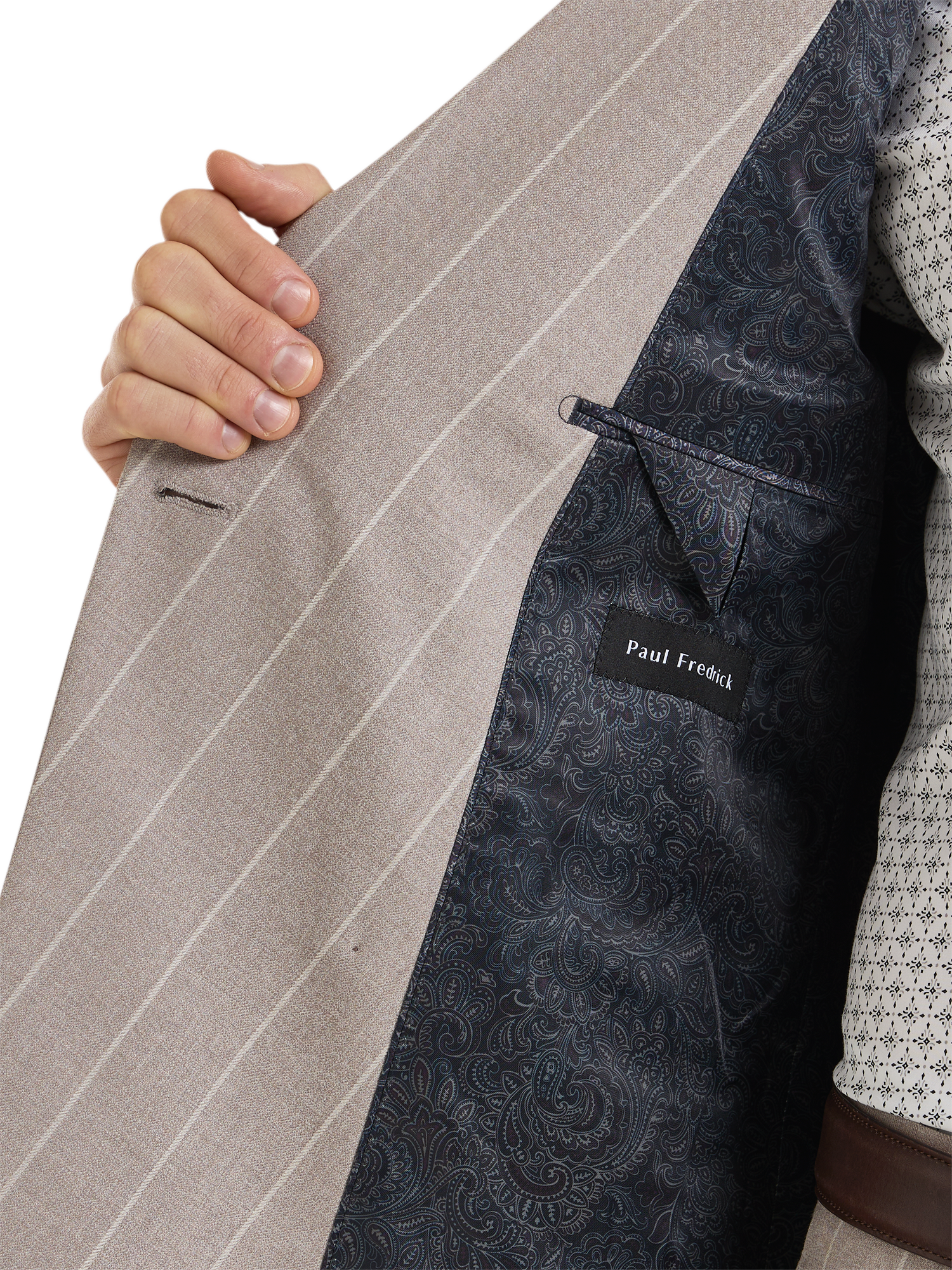 Alternate Shot of Men's Taupe  Suits  - 4#'Kingston Pinstripe' Wool Double Breasted Peak Lapel Suit - Taupe
