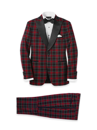 Microfiber Blend Tartan Dingle Breasted Peak Lapel Suit - Black Multi