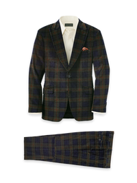 Cotton Corduroy Blackwatch Single Breasted Peak Lapel Suit - Green/Navy