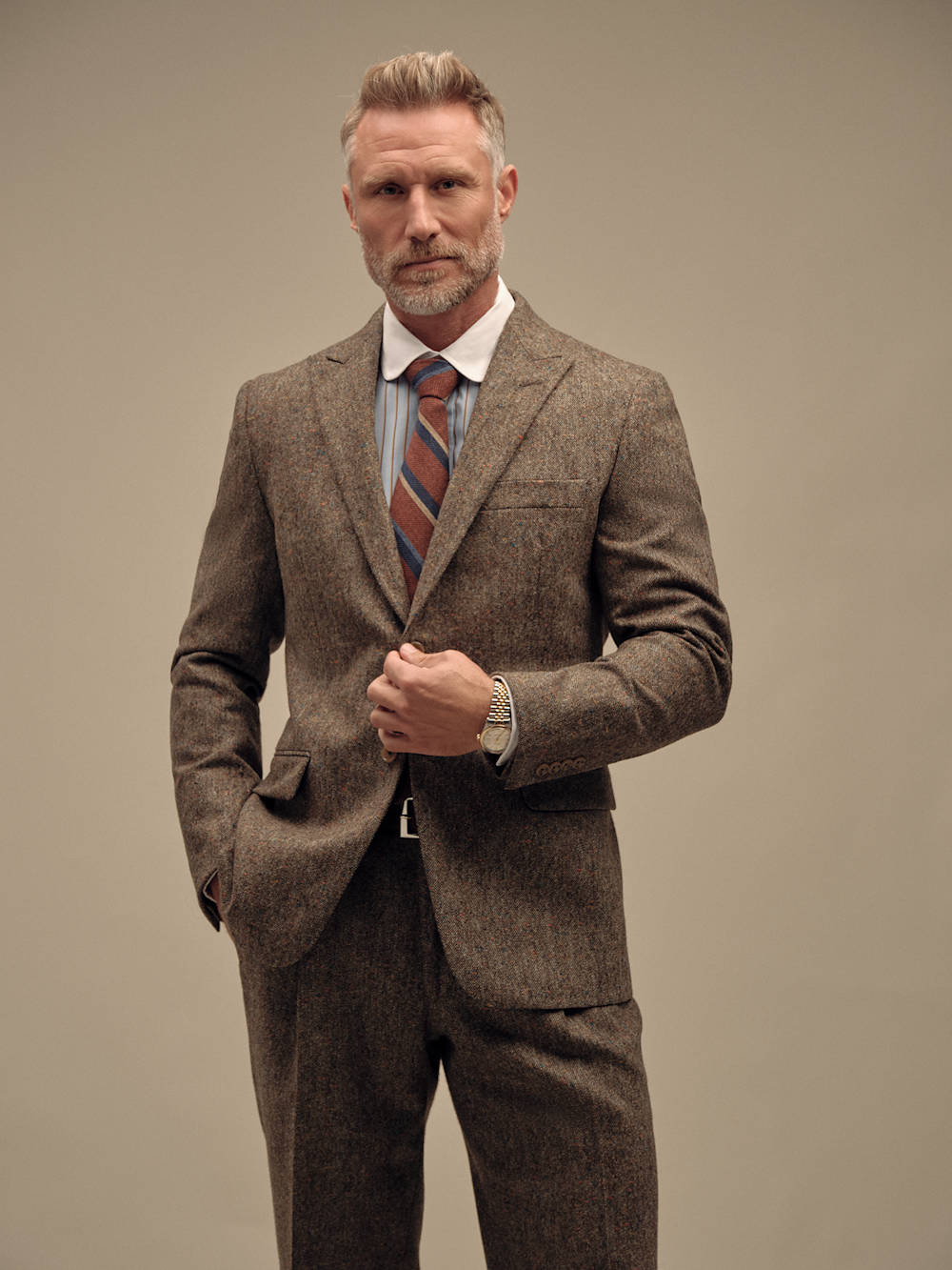 Wool Donegal Sherry Tweed Single Breasted Notch Lapel Suit
