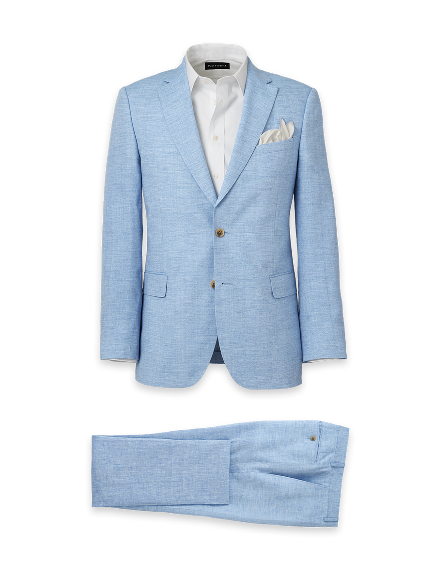 Italian Linen Blend Single Breasted Notch Lapel Suit - Light Blue