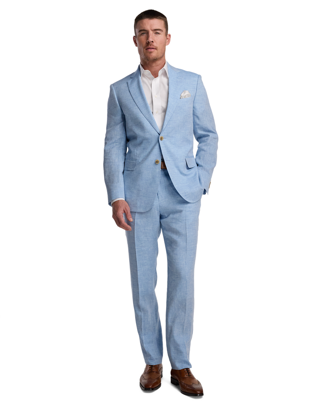 Alternate Image of Light Blue Linen Single Breasted Notch Lapel Suit-1