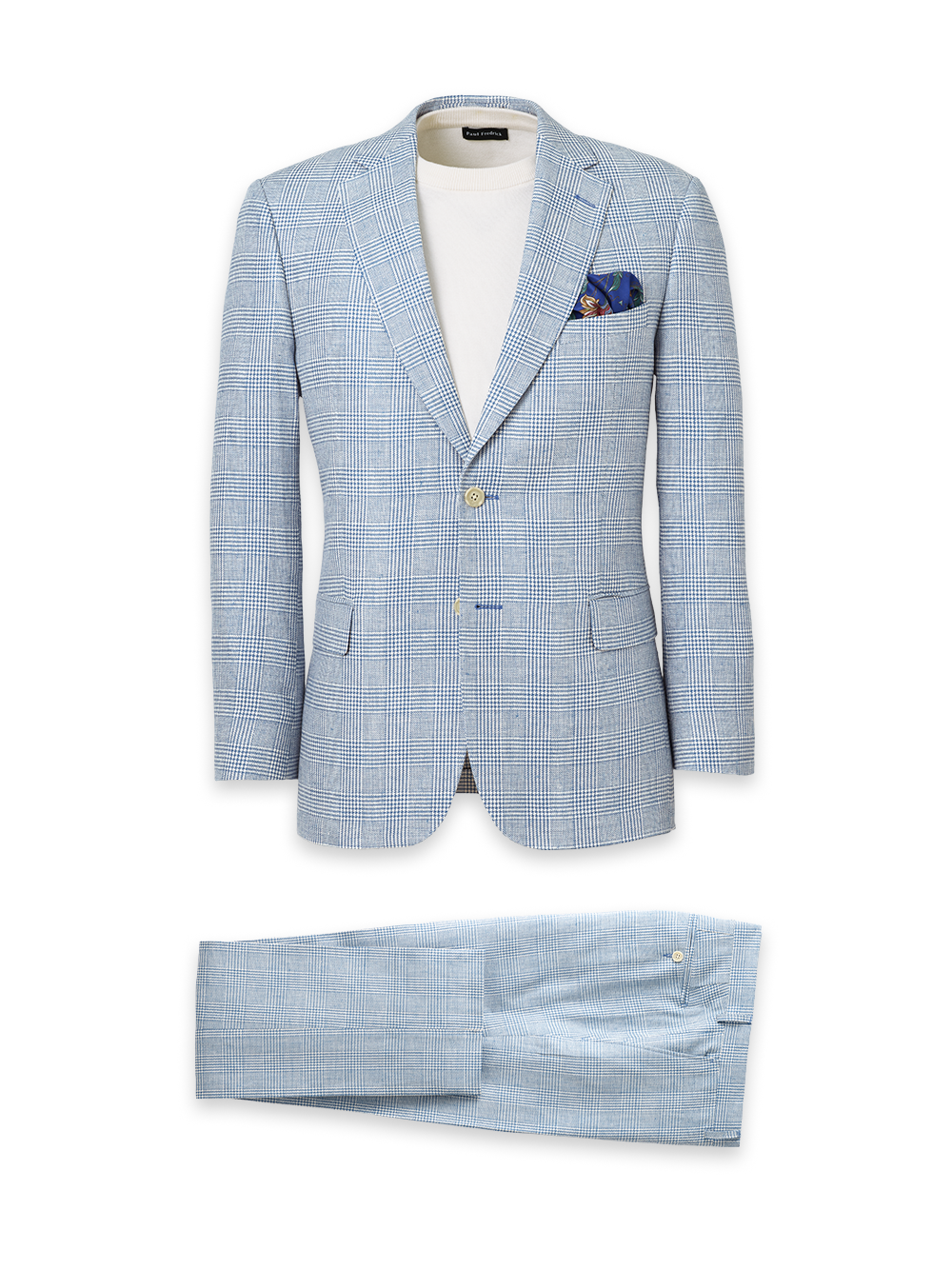 Product Image of Light Blue Plaid Linen Single Breasted Notch Lapel Suit-0