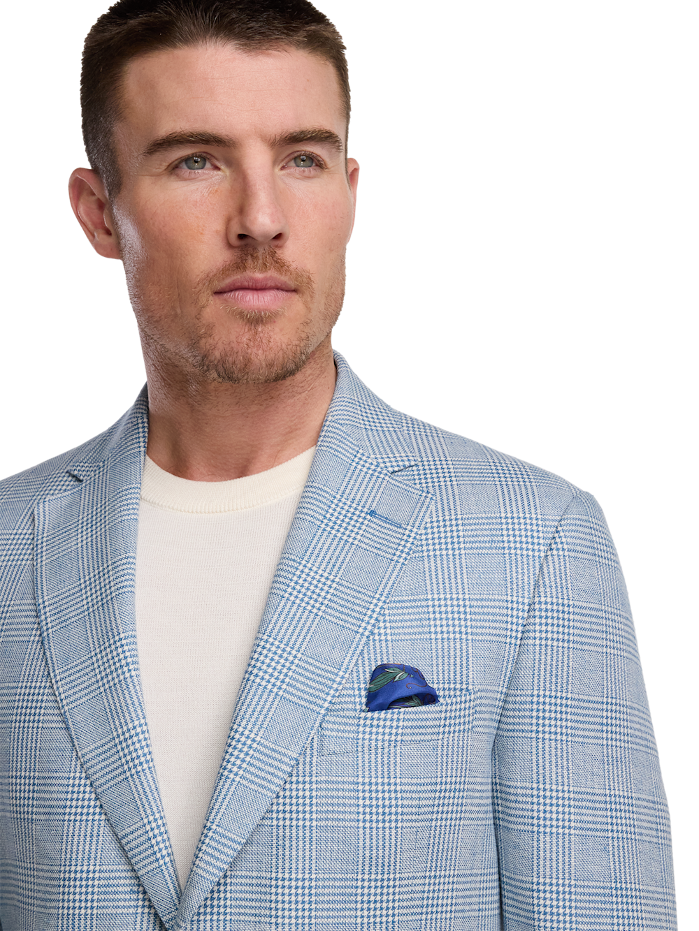 Alternate Image of Light Blue Plaid Linen Single Breasted Notch Lapel Suit-2